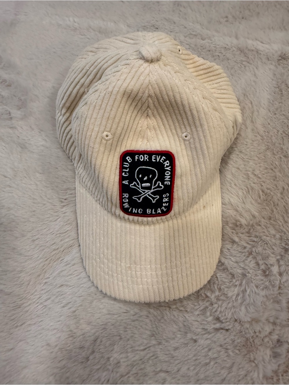 Corduroy Baseball Cap with Skull Patch - Cream